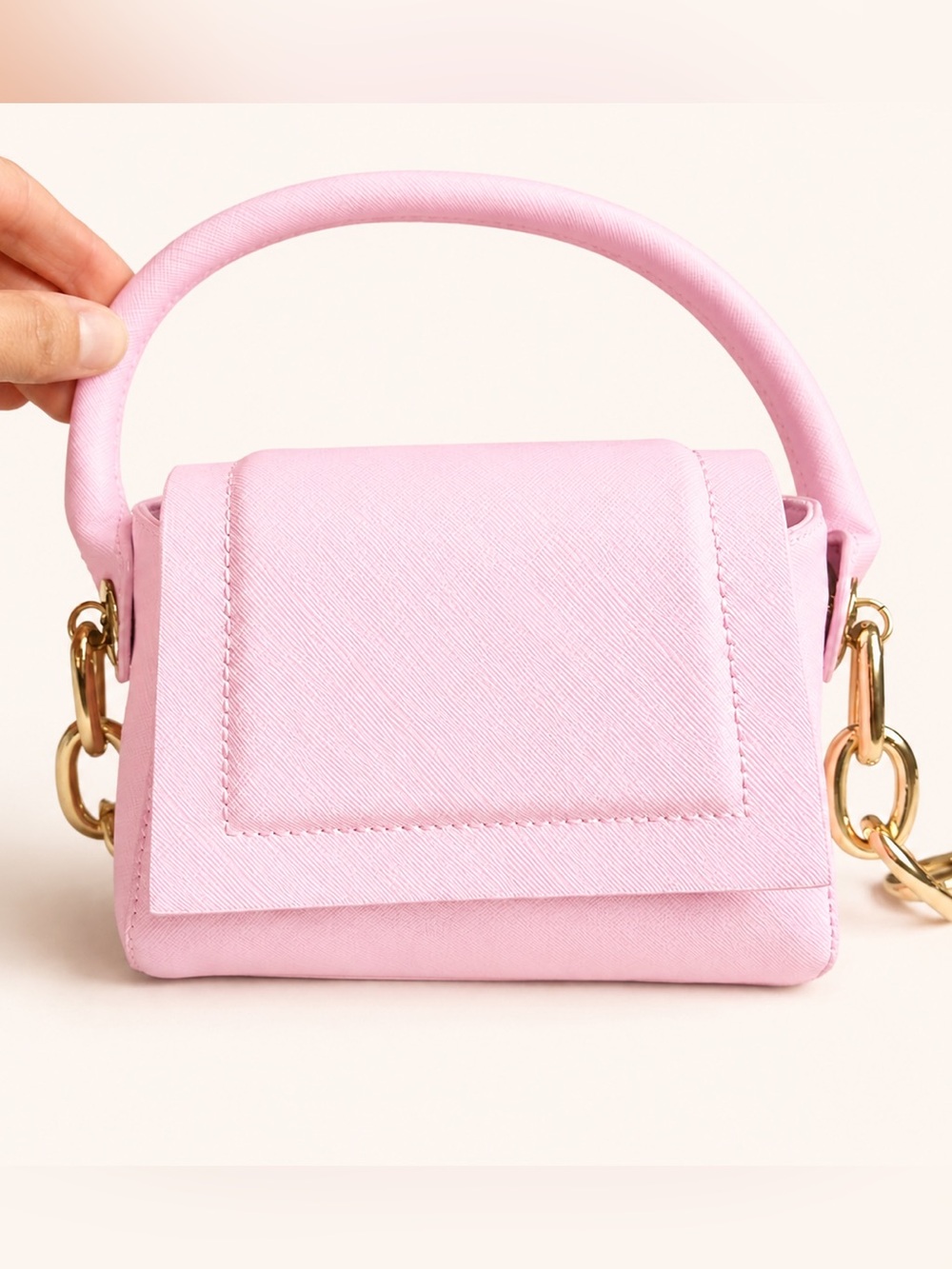 House of Want Blush Pink Mini Top Handle Bag With Gold Chain